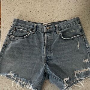 Agolde Light Wash Distressed Denim Jean Shorts